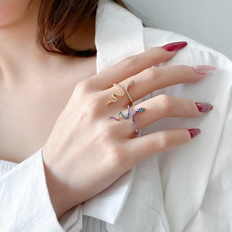 Sterling Silver Fancy Diamond Snake Ring Jewelry