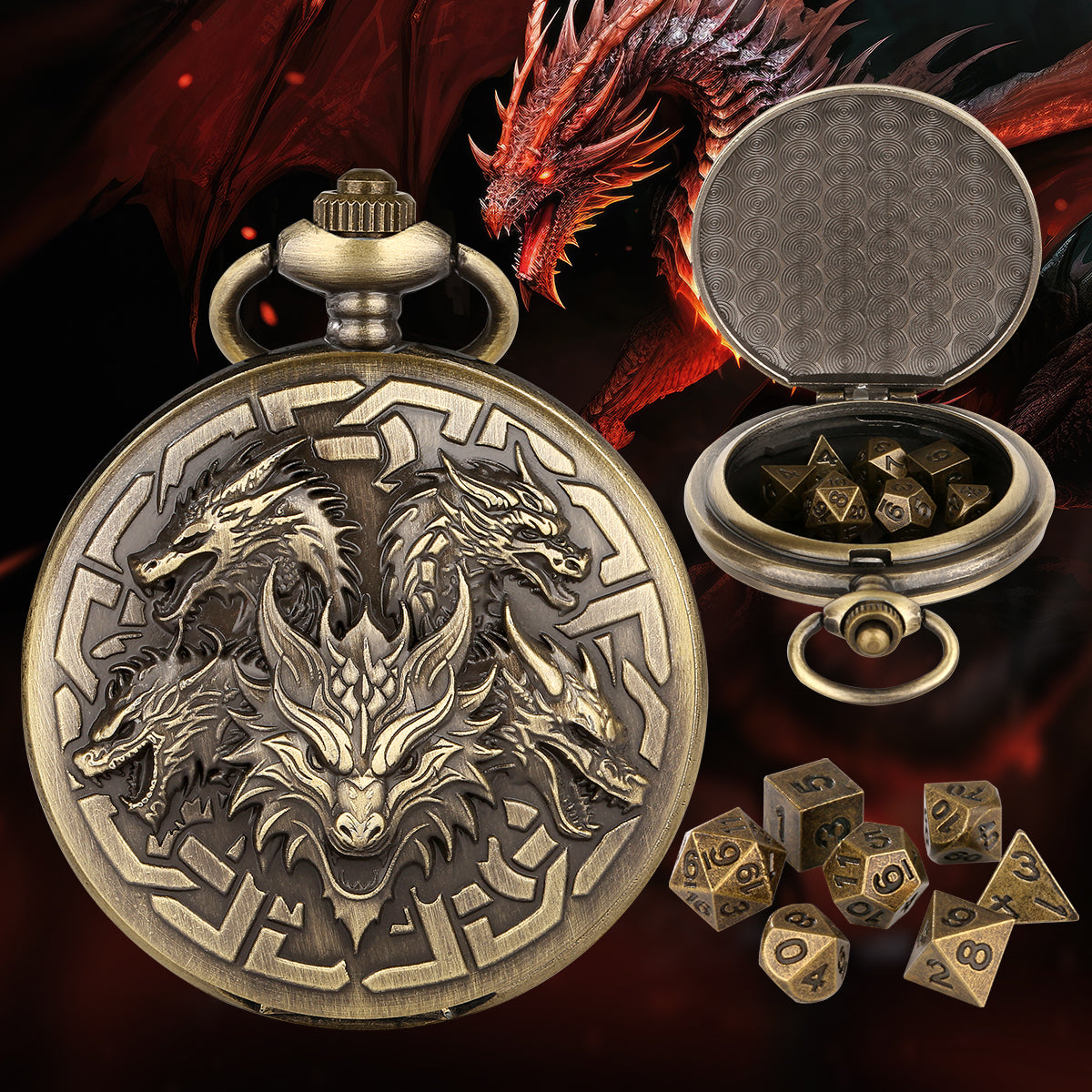 Steampunk Pocket Watch Dice Set – 7-Piece Metal Polyhedral DnD Dice