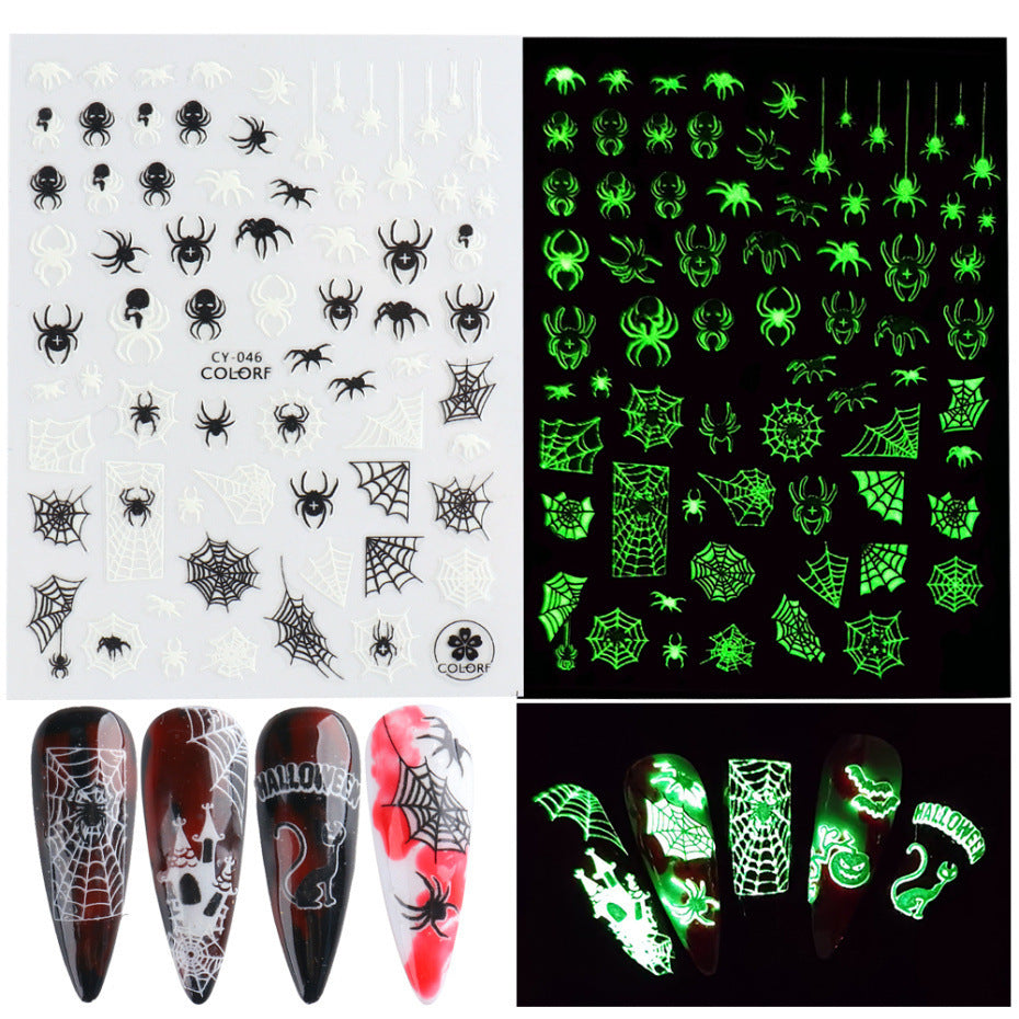 Nail Sticker Luminous Halloween Spider Skull Decal