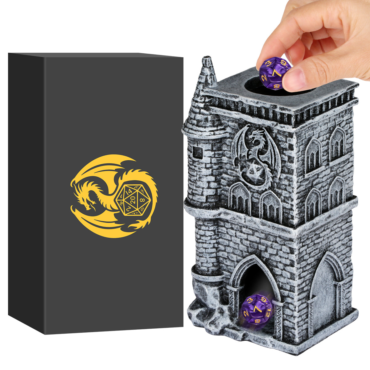 D20 Castle Resin Dice Tower Gift Box Set – Medieval Fantasy DnD Accessory