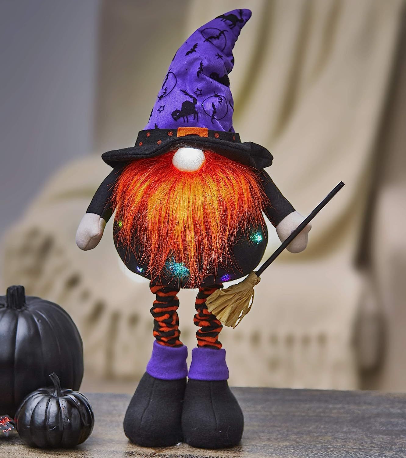 Halloween Lighted Gnome 23in tall retractable legs