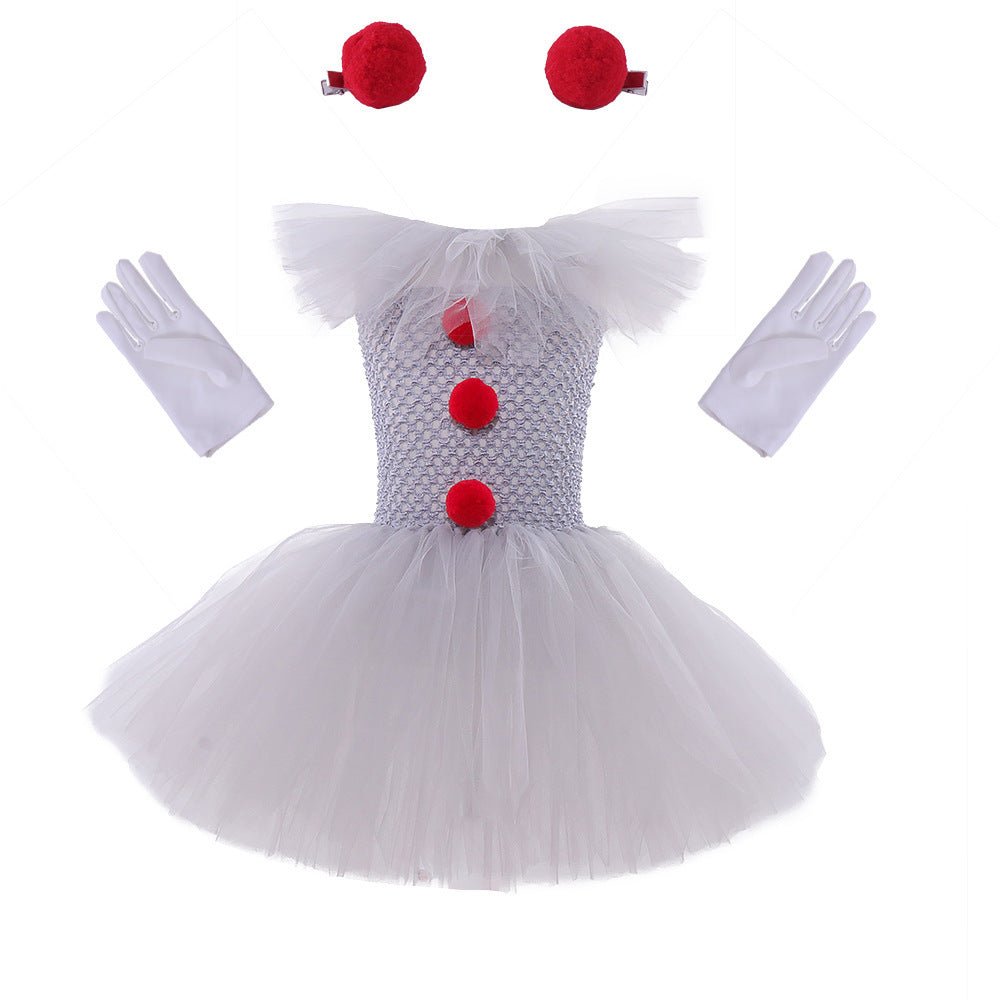 Mesh Scary Clown Princess Dress Set Children's Halloween Costume