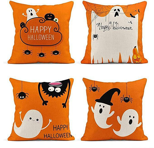 Halloween Orange Ghost Linen Pillowscases