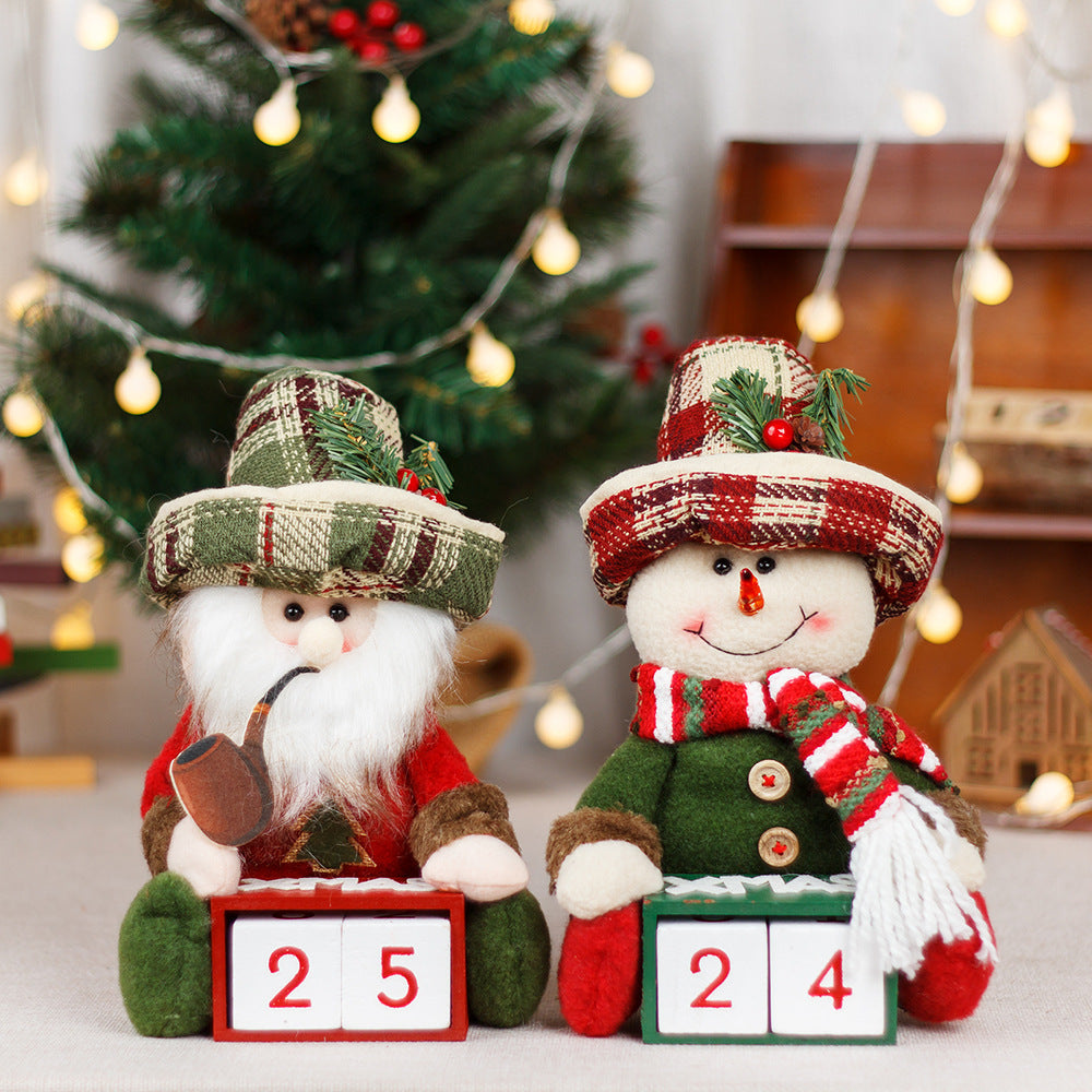 Christmas Calendar Old Man Snowman Doll Ornament Wooden Creative Home Festival Christmas Decoration