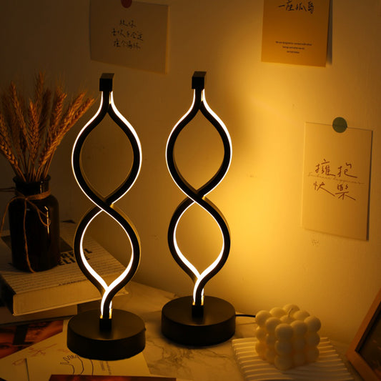 Wave-Shaped USB Desk Lamp – 3-Color Dimmable LED Bedroom Light (Set of 2)
