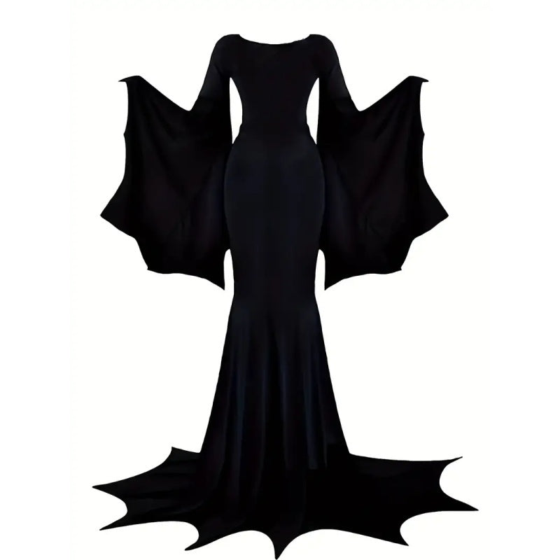 Black Gothic Floor Length Bat-Sleeve Gown