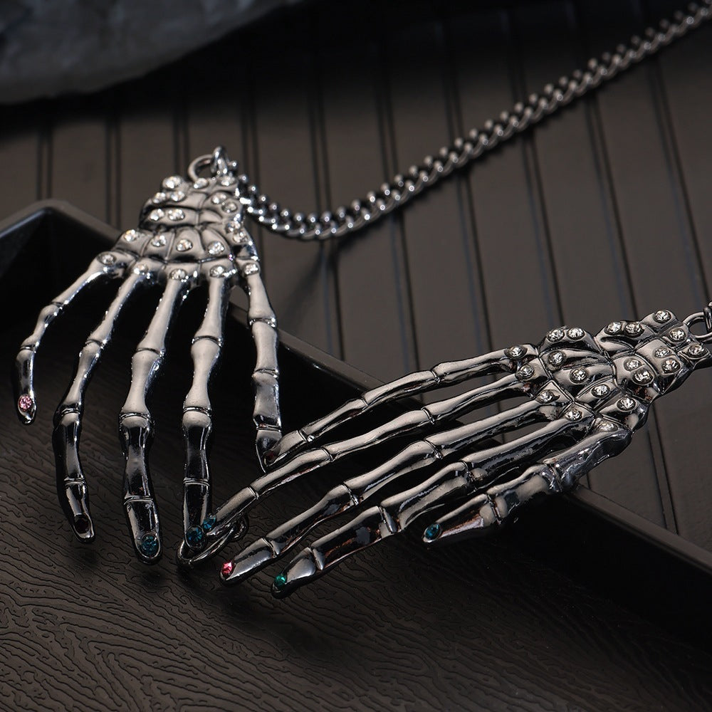 Rhinestone-Studded Skeleton Necklace