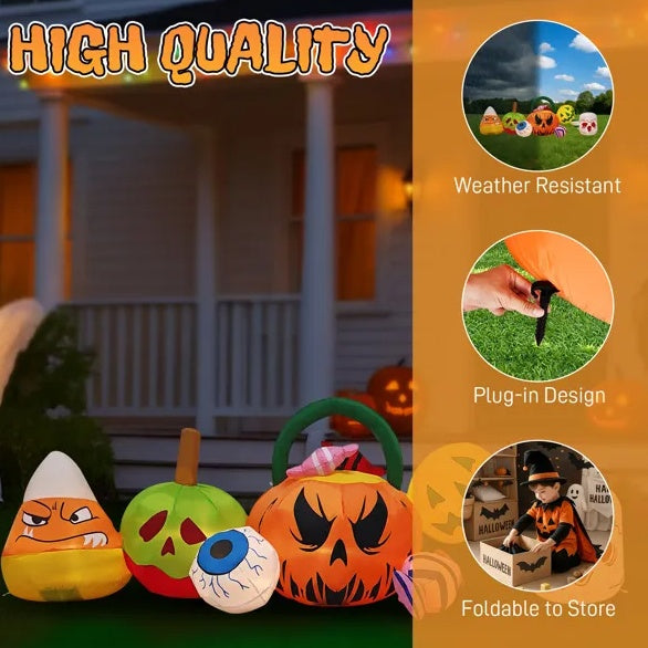8FT Long Halloween Inflatable Pumpkins Eyeball Candy Outdoor Decorations