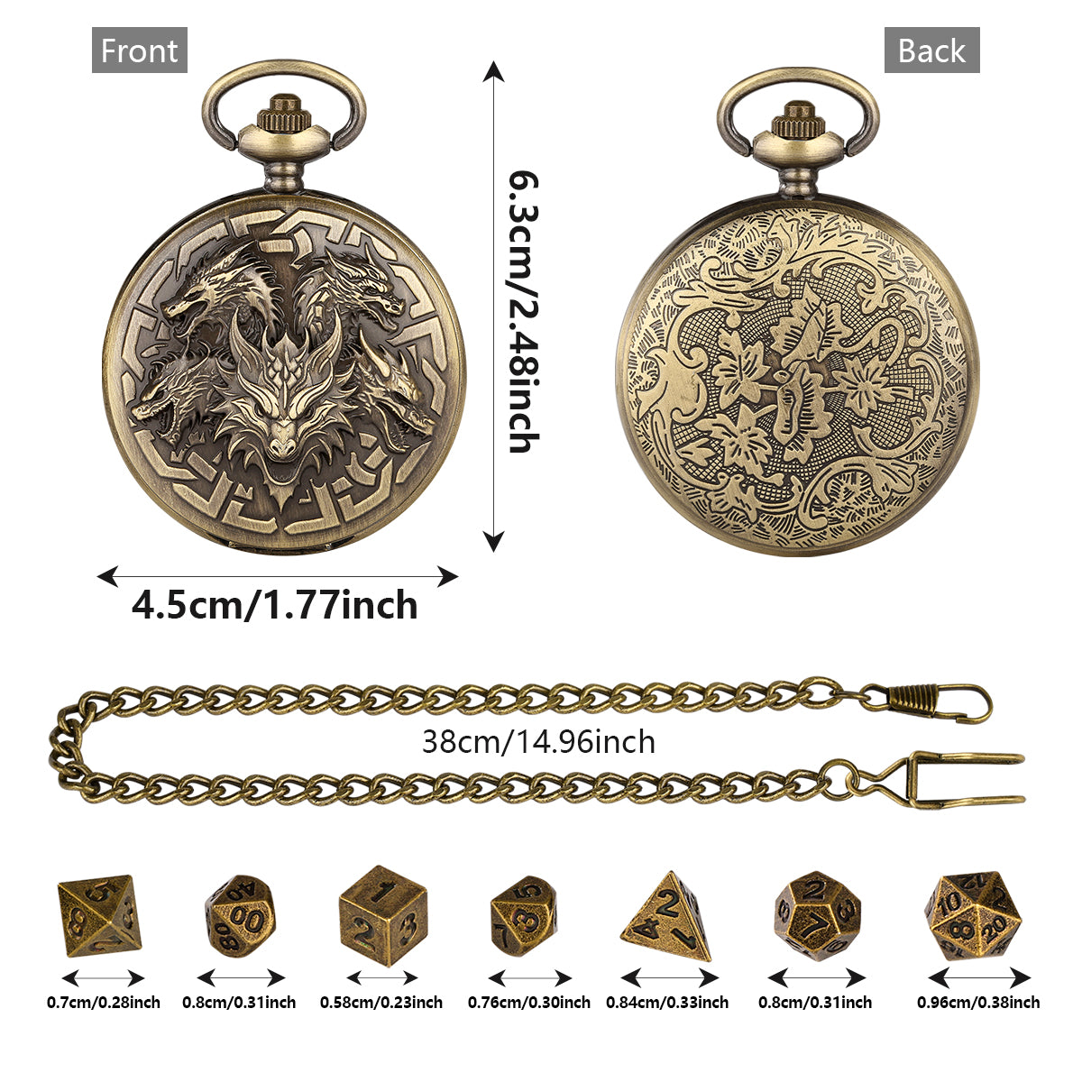 Steampunk Pocket Watch Dice Set – 7-Piece Metal Polyhedral DnD Dice