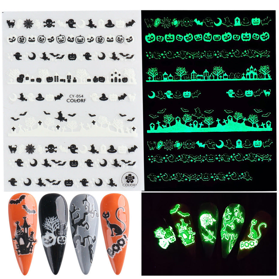 Nail Sticker Luminous Halloween Spider Skull Decal