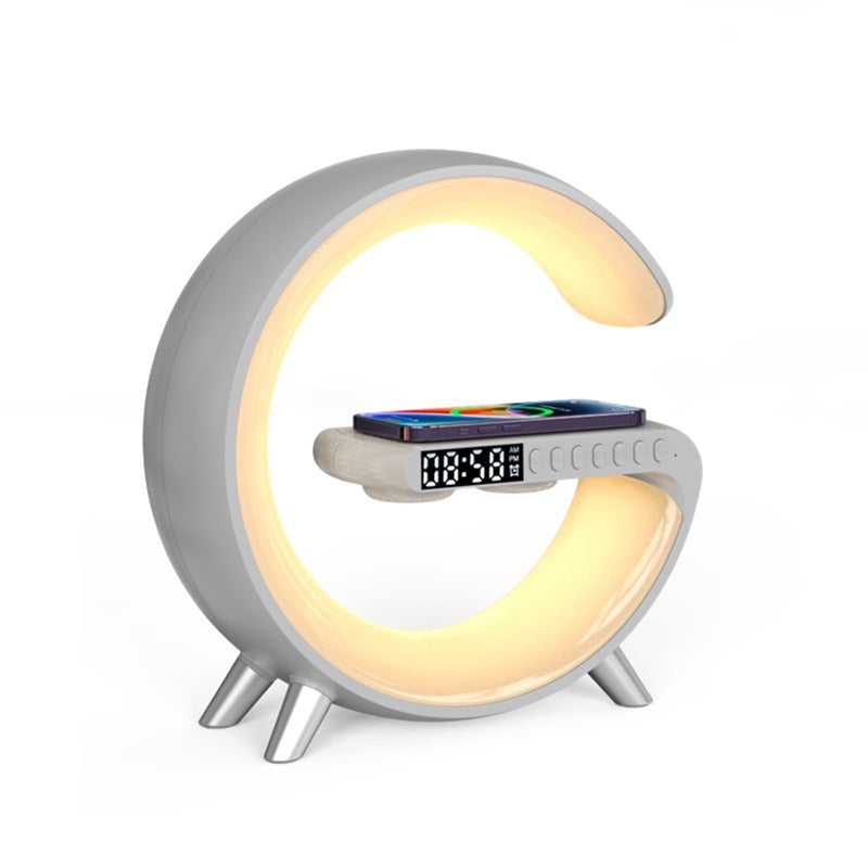 G-Shaped LED Lamp Bluetooth Speaker – Wireless Charger, App Control & Atmosphere Light for Bedroom