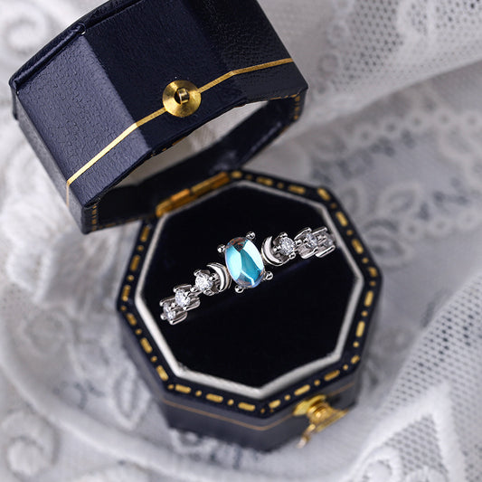 S925 Sterling Silver Moonstone Ring Female Elegant Jewelry Opening