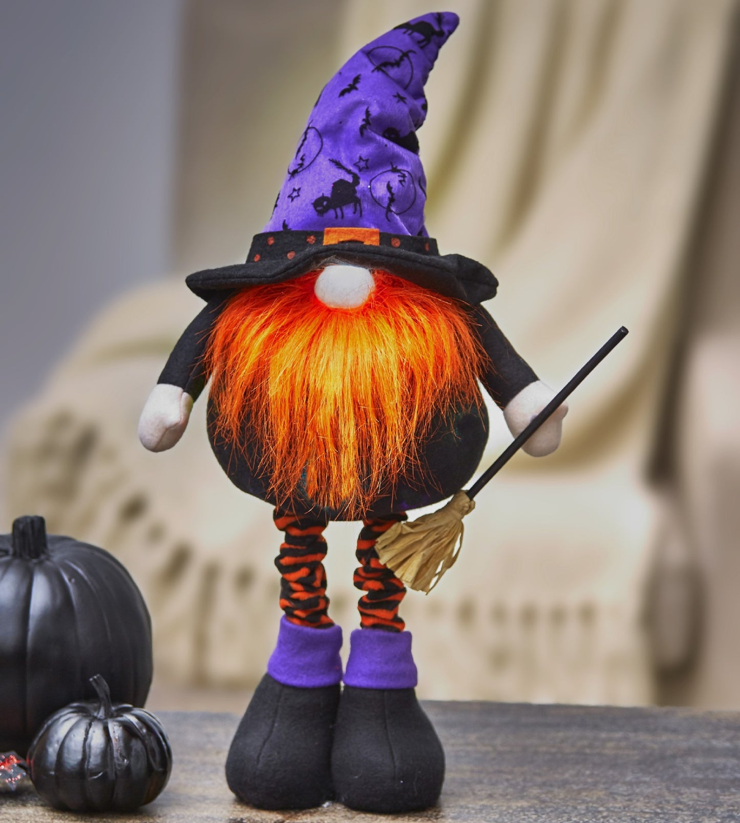 Halloween Lighted Gnome 23in tall retractable legs