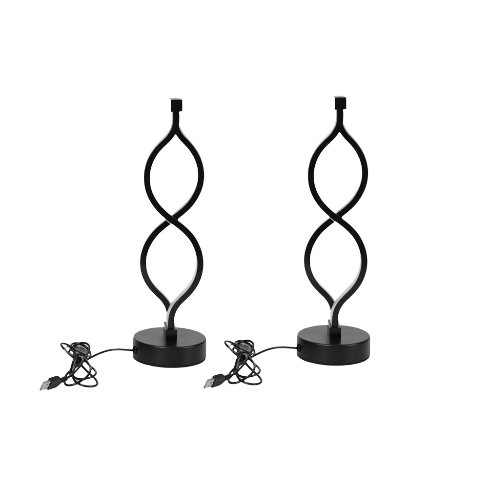 Wave-Shaped USB Desk Lamp – 3-Color Dimmable LED Bedroom Light (Set of 2)