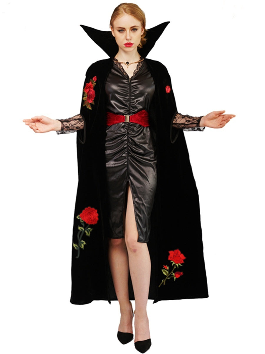Couples Vampire Costume with Rose Embroidered Cape