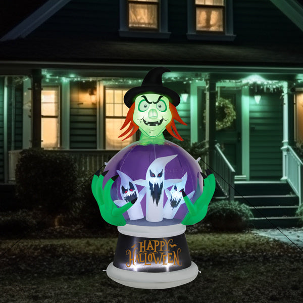 5.9ft Witch w/Crystal Ball With 3 LED Lights And 3 RGB Lights