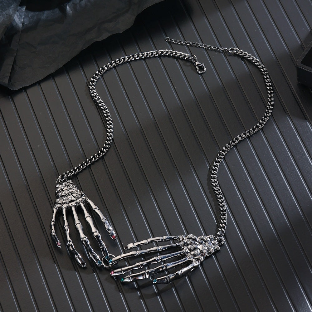Rhinestone-Studded Skeleton Necklace
