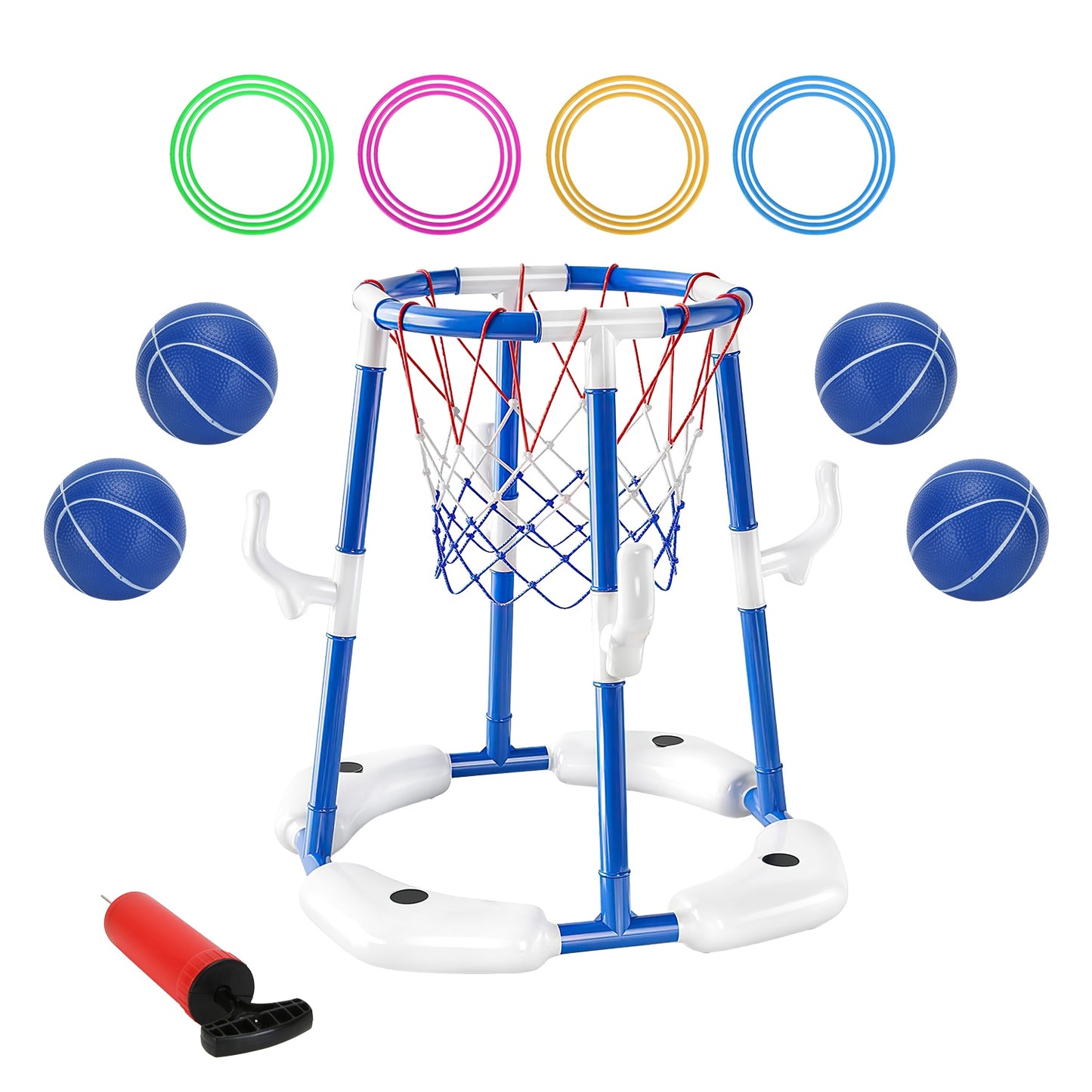 Floating Pool Basketball Hoop Set – 4 Balls & 4 Rings for Kids & Adults