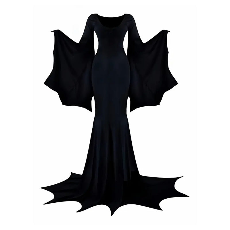 Black Gothic Floor Length Bat-Sleeve Gown
