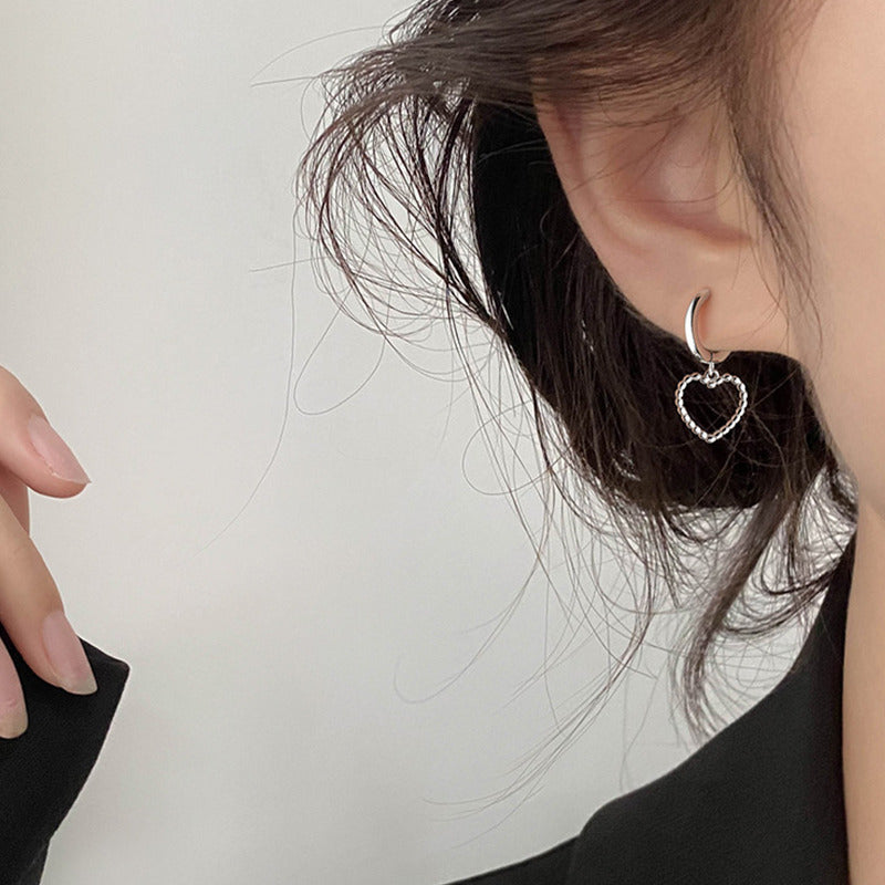 Fashion Trending Hollow Asymmetric Love Heart Earrings