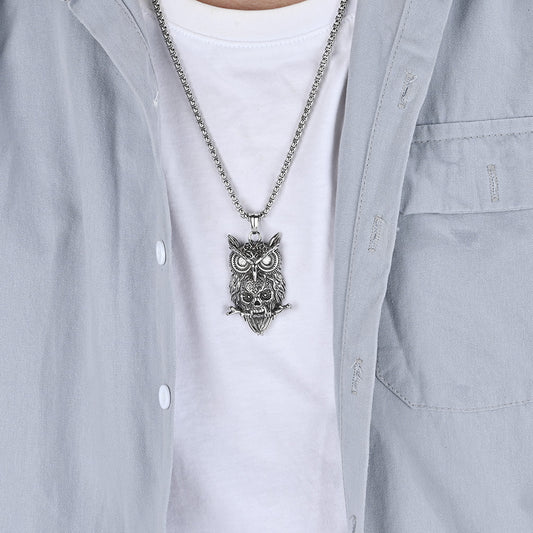 Jewelry Titanium Steel Owl Skull Necklace