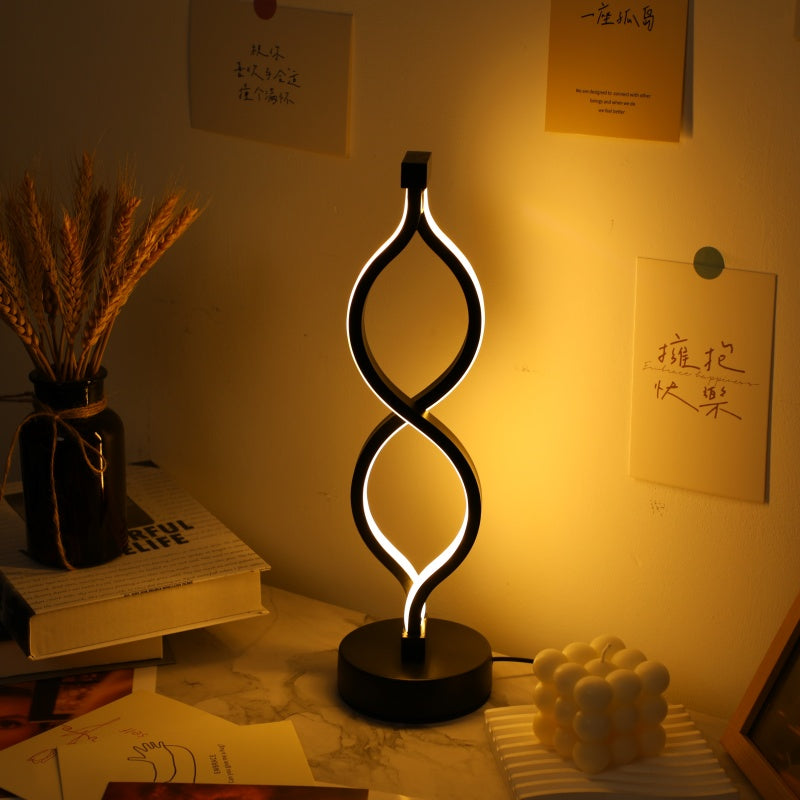Wave-Shaped USB Desk Lamp – 3-Color Dimmable LED Bedroom Light (Set of 2)