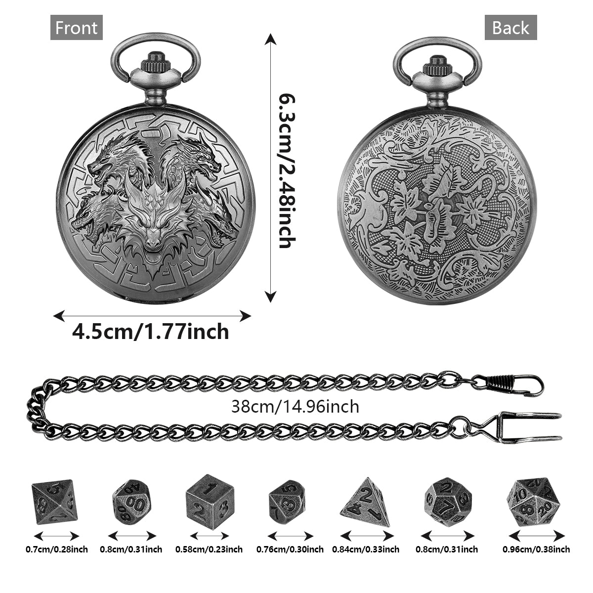 Steampunk Pocket Watch Dice Set – 7-Piece Metal Polyhedral DnD Dice
