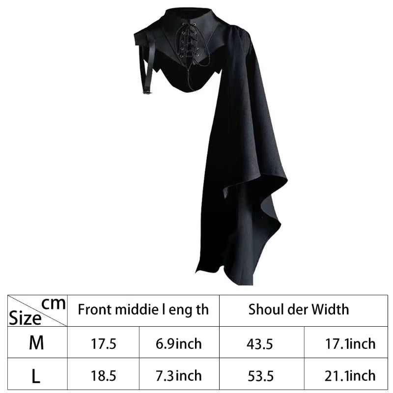 Medieval Black Cloak Single Shoulder Retro Gothic Punk Lace up Costume Crusader Gear for Adult