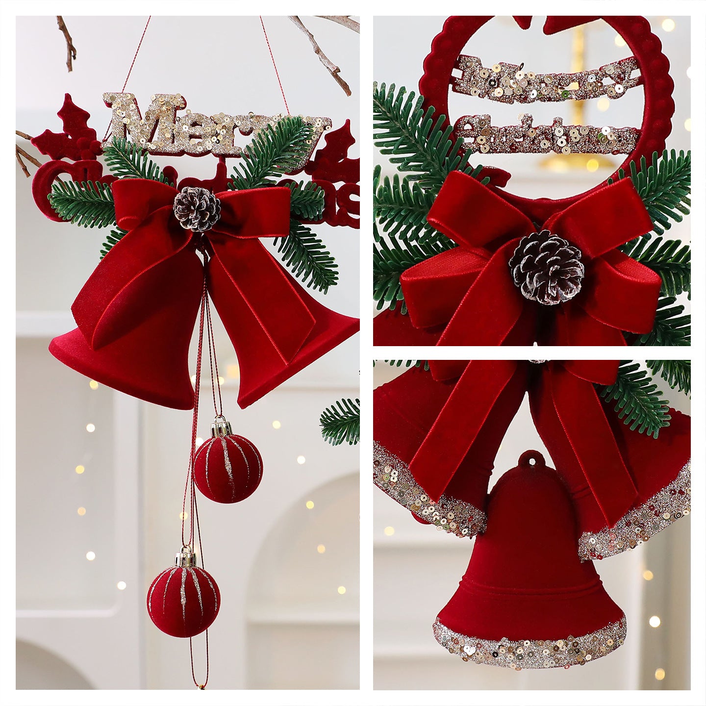 Santa Yuan Painted Velvet Nordic Christmas Bell Ornament Christmas Tree Decoration Home Window Hanging Decor