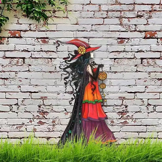 Halloween Metal Witch Sign for Garden Decor