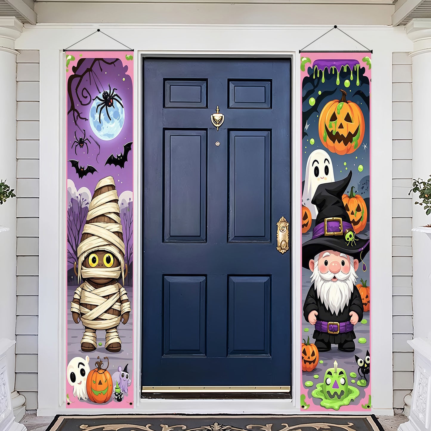 Halloween Mummy and Wizard Couplet Banners