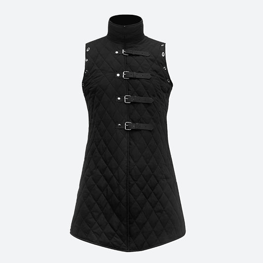 Quilted Pirate Vest w/ Standing Collar and Buckle Closure