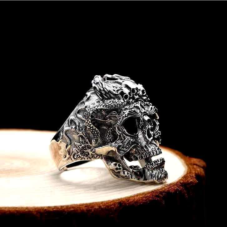 Men's Trendy Sterling Silver Skull Ring