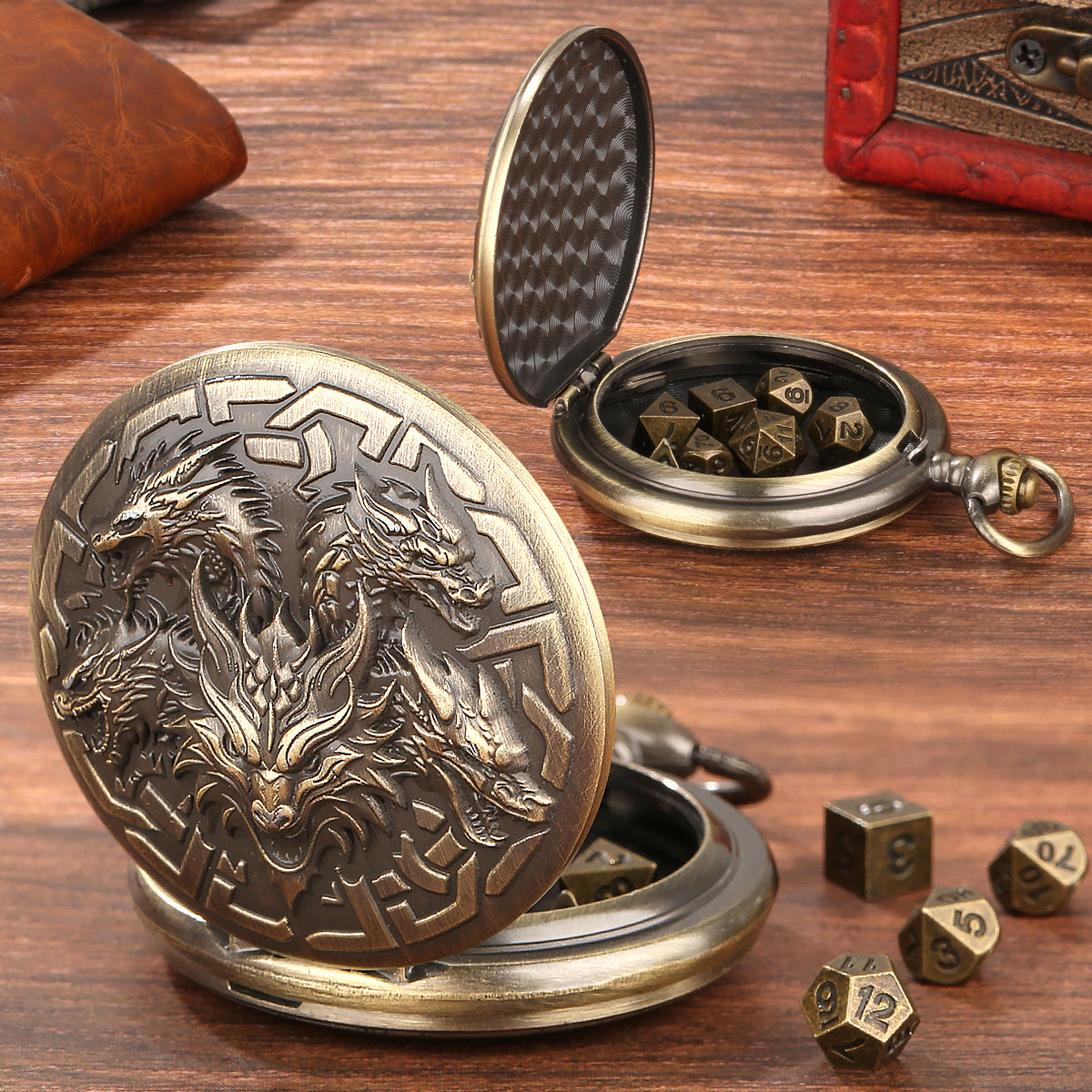Steampunk Pocket Watch Dice Set – 7-Piece Metal Polyhedral DnD Dice