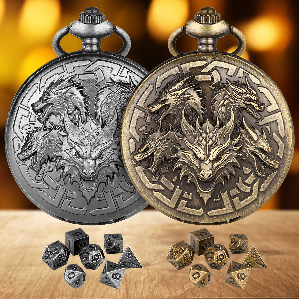 Steampunk Pocket Watch Dice Set – 7-Piece Metal Polyhedral DnD Dice
