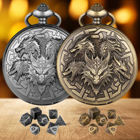 Steampunk Pocket Watch Dice Set – 7-Piece Metal Polyhedral DnD Dice