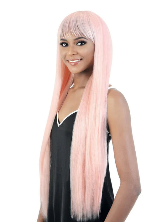 36 Inch Long Yaki Straight Lace Front Synthetic Wig Middle Parting Hd Clear Glueless Lace Wig Heat Resistant Fiber Pre-Plucked Hairline with Baby Hair Wigs for Women