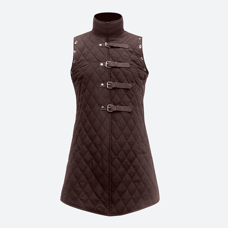 Quilted Pirate Vest w/ Standing Collar and Buckle Closure