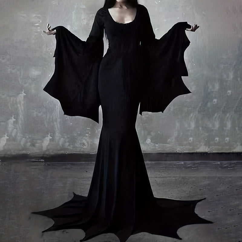 Black Gothic Floor Length Bat-Sleeve Gown