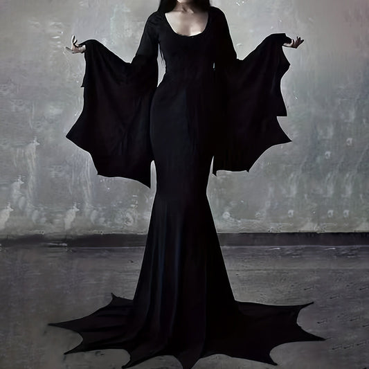 Black Gothic Floor Length Bat-Sleeve Gown
