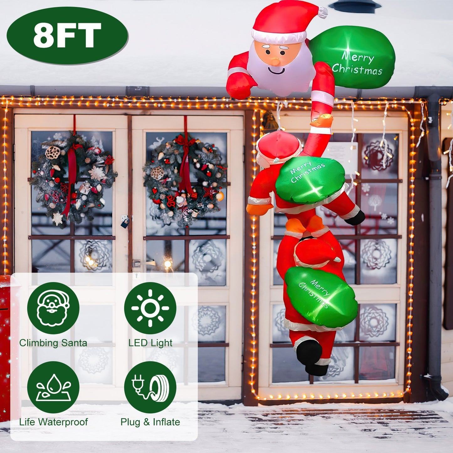 1Pc 8FT Climbing Inflatable Santa Claus With Light Hanging Blow Up Christmas Inflatable