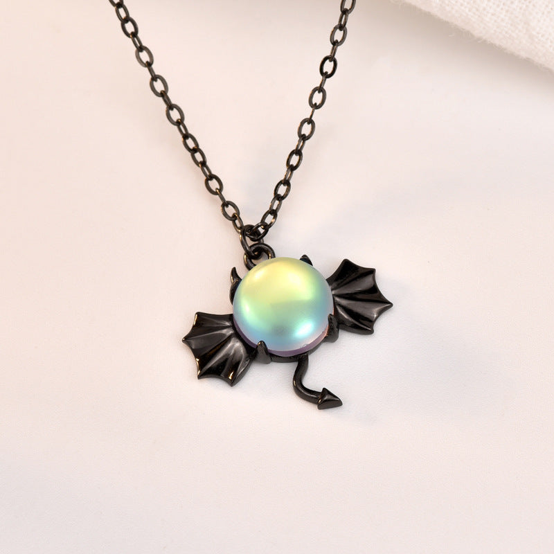Sterling Silver Demon Moonstone Necklace Halloween Jewelry