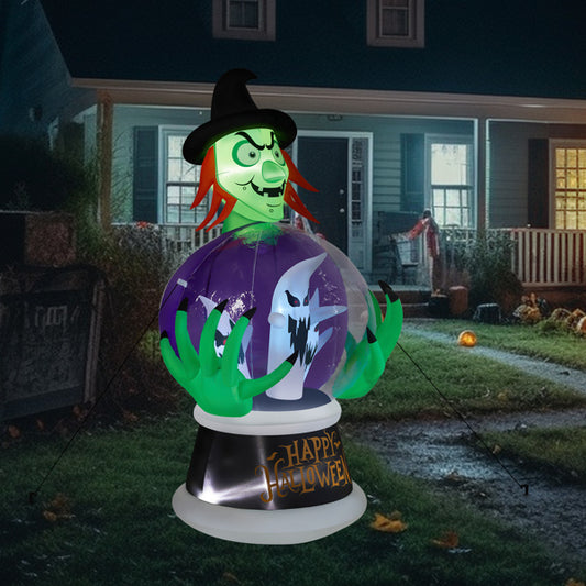 5.9ft Witch w/Crystal Ball With 3 LED Lights And 3 RGB Lights