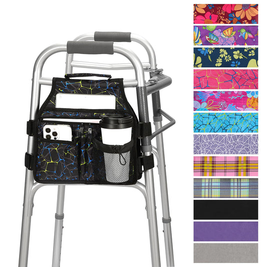 supregear Side Walker Bag Walker Accessories Bag w/Cup Holder Folding Walker Basket Waterproof Walker Organizer Caddy Pouch for Most Walker with Side Bar for Seniors Elderly Double Sided