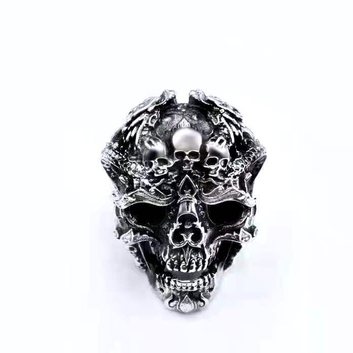 Men's Trendy Sterling Silver Skull Ring