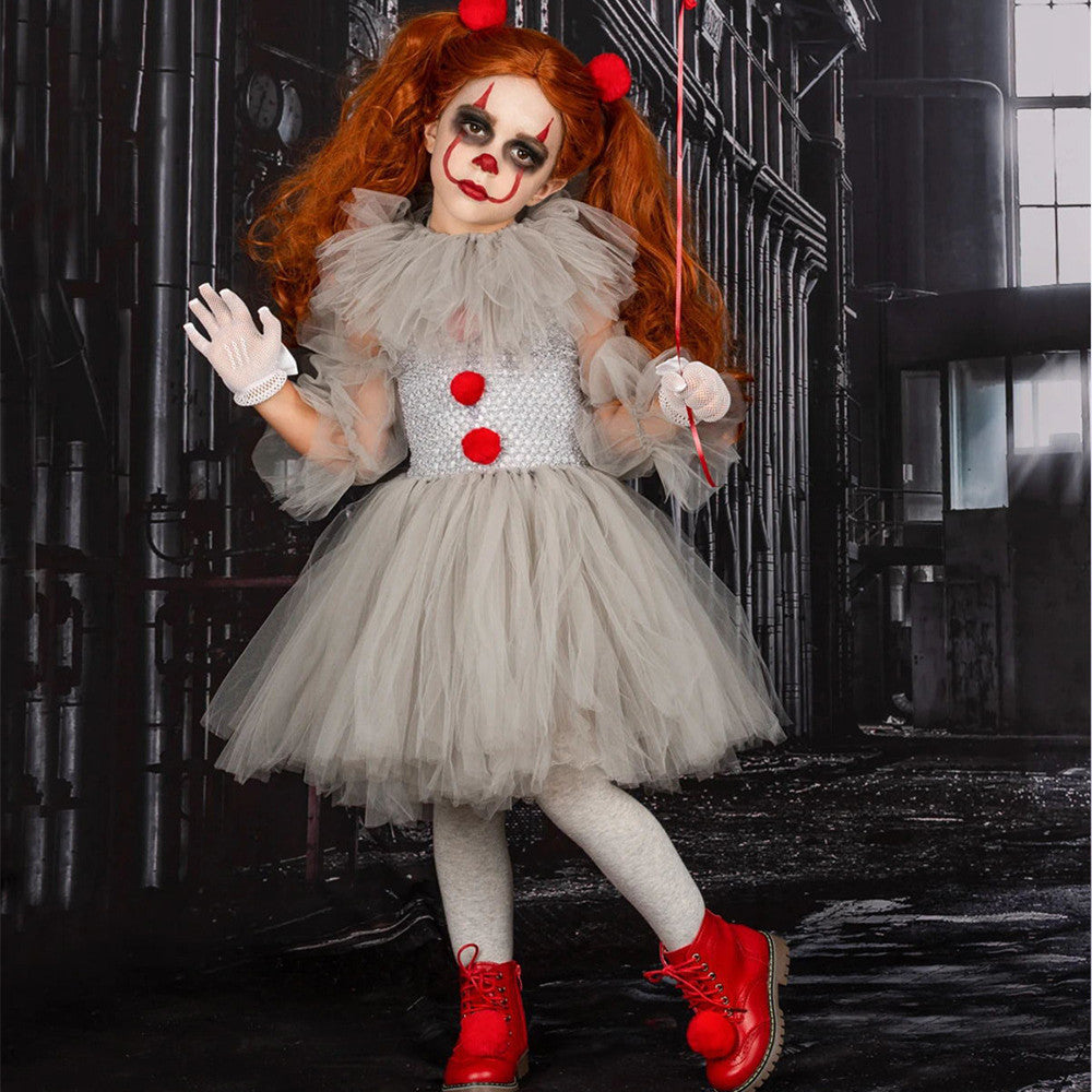 Mesh Scary Clown Princess Dress Set Children's Halloween Costume