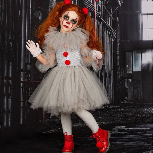 Mesh Scary Clown Princess Dress Set Children's Halloween Costume