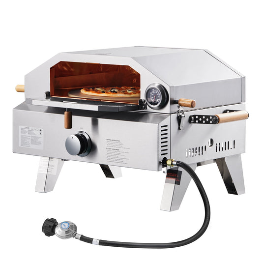 Portable Outdoor Gas Pizza Oven – 13" with Cordierite Stone & Built-In Thermometer