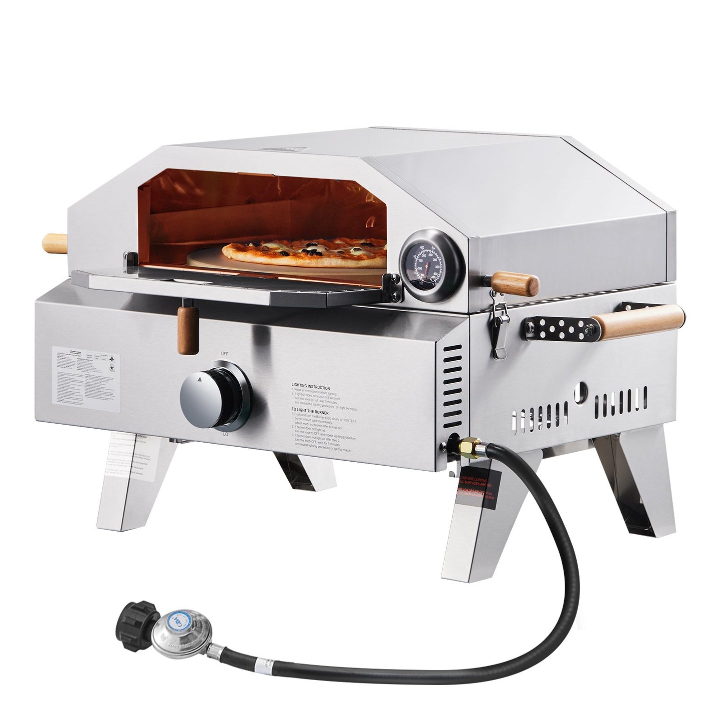 Portable Outdoor Gas Pizza Oven – 13" with Cordierite Stone & Built-In Thermometer