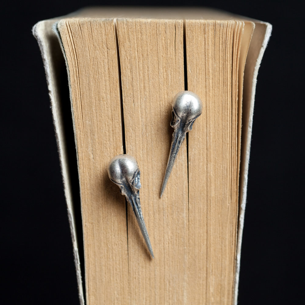 925 Sterling Silver Crow Skull Earrings